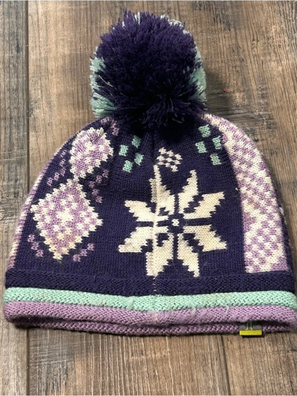 Smartwool Kids' Beanie Hat Purple Heather Snowflake Pom Pom Youth‎ Small